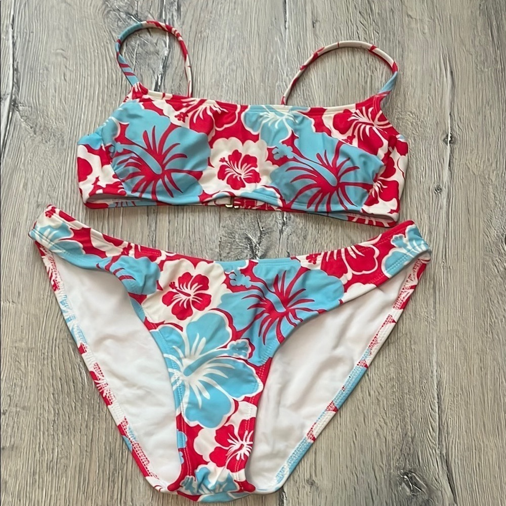 Floral Bikini Set in Red and Blue